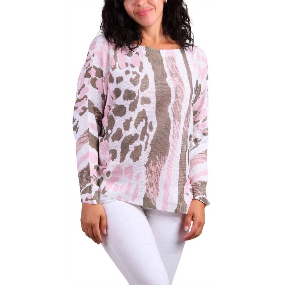 NEW GIGI MODA daria batwing sweater with cheetah print in pink